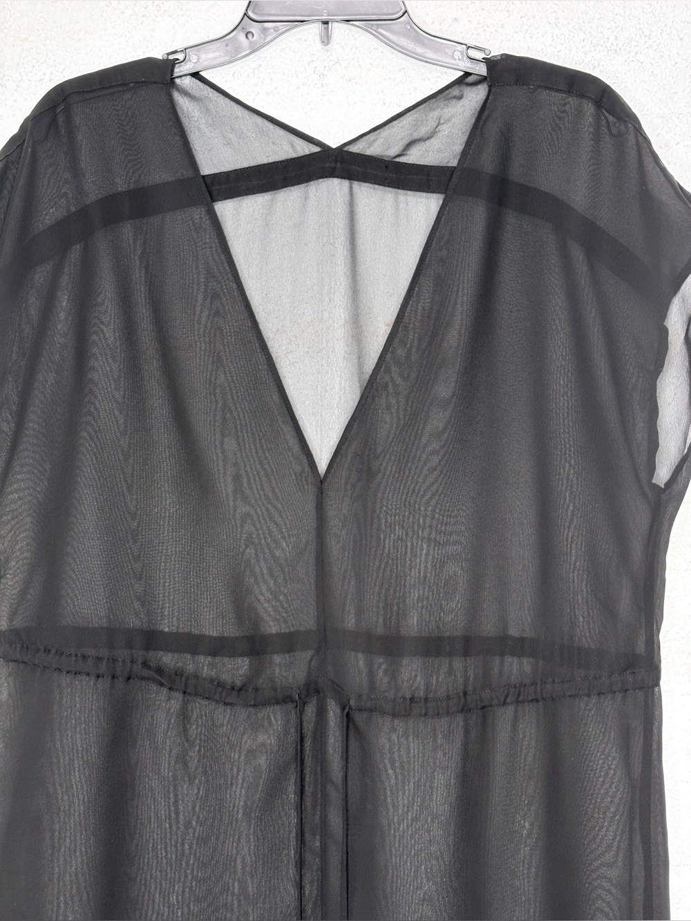 90s  Black Sheer Georgette Tunic Deep V Neck Cyber Y2K Weightless Drama M - Picture 6 of 8